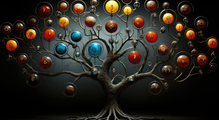 A tree with many colorful buttons on it. Generative AI image.の素材