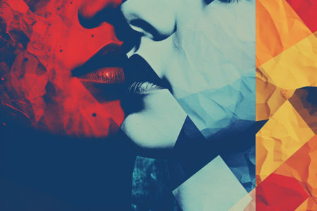 A poster with a woman and man kissing, abstract Generative AI image.の素材