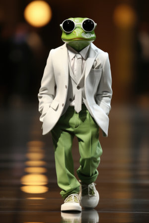 A frog wearing a suit and tie and sunglasses. Generative AI image.の素材