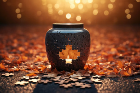 A black vase sitting on top of a pile of puzzle pieces. Generative AI image.の素材