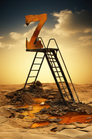 A ladder that is sitting in the sand. Generative AI image.の素材