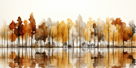 A painting of a group of trees in a row. Generative AI image.の素材