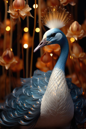 A blue and white bird sitting on top of a table. Generative AI image.の素材