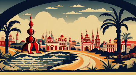 A picture of a view of a city from a distance. Generative AI image.の素材