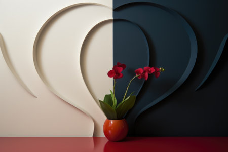 A vase with a flower in it on a table. Generative AI image.の素材