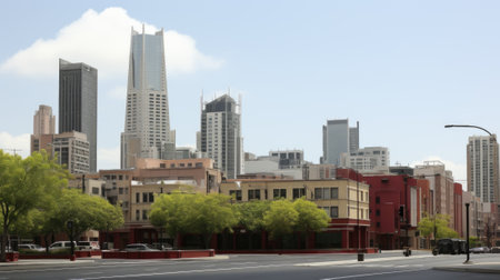 A view of a city from across the street. Generative AI image.の素材
