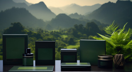 A table with a lot of different items on it. Generative AI image.の素材