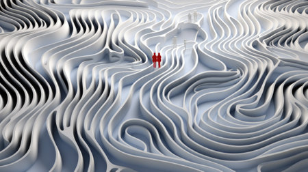 A couple of people standing on top of a white surface. Generative AI image.の素材