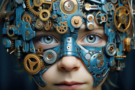 A young boy with gears on his face. AIの素材