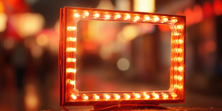 A square shaped light up sign on the street. AIの素材