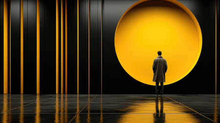 A man stands in front of a yellow circle. AIの素材
