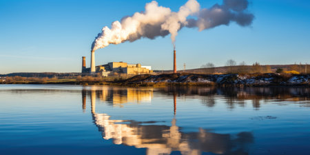 A factory with smoke coming out of it. AIの素材