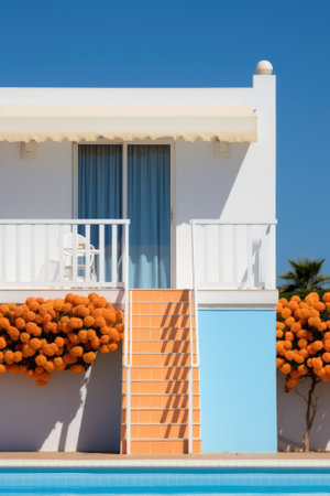 A white house with orange trees. AIの素材