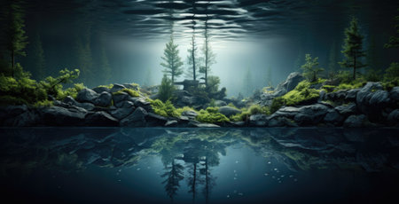 The underwater forest with trees and rocks. AIの素材