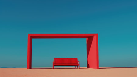 A red bench sitting in the middle of a desert. AIの素材