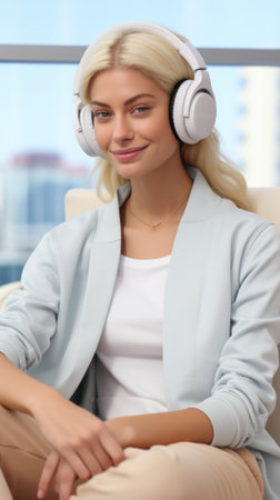 Woman wearing a blue blouse. AIの素材