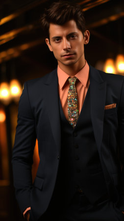 A man in a suit and tie posing for a picture. Generative AI image.の素材