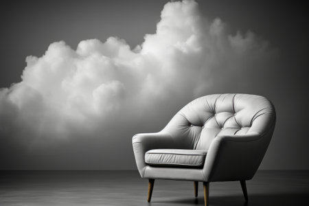 A chair with a cloud in the background. Generative AI image.の素材