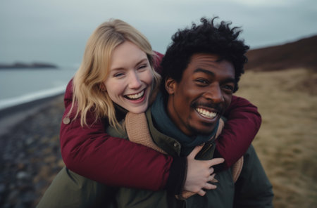 A man and woman are smiling and laughing together. AIの素材