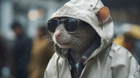 A rat wearing sunglasses and a hoodie. AIの素材