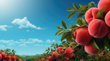A peach tree with many ripe peaches on it, AIの素材