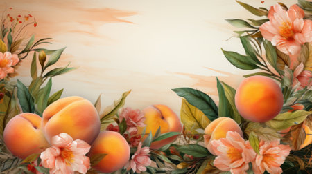 Peach flowers and fruit on a background, AIの素材