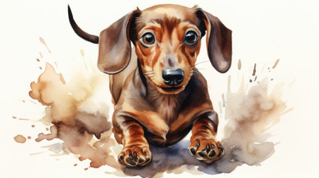 Watercolor illustration of a dachshund dog, AIの素材