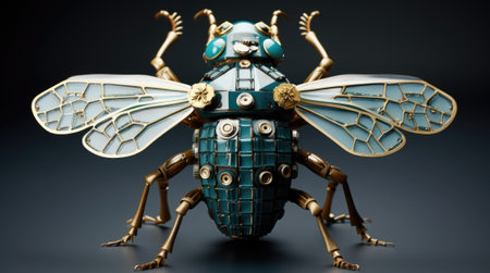 A gold and blue insect with a gold and blue body, AIの素材