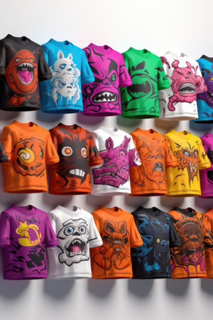A collection of t - shirts with different designs, AIの素材