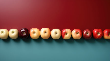 A row of apples arranged in a line, AIの素材