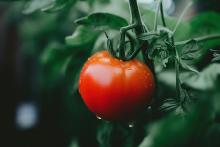 A growing red tomato with water droplets, AIの素材