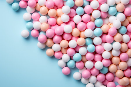 Colorful candy balls on a blue background, AIの素材