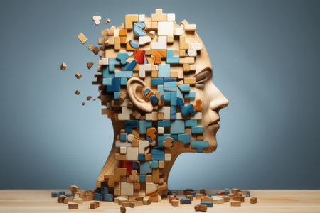 The human head is made up of puzzle pieces, AIの素材
