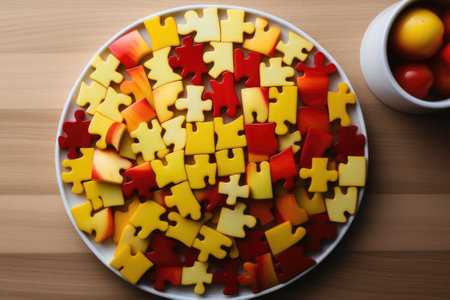 A plate of eatable puzzle pieces, AIの素材