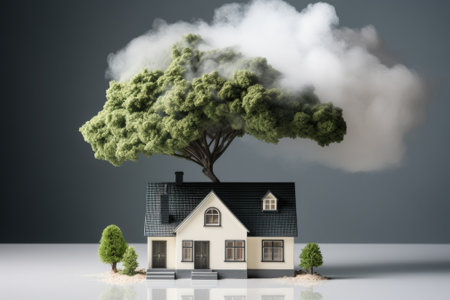 A small house with a tree on top of it. Generative AI image.の素材