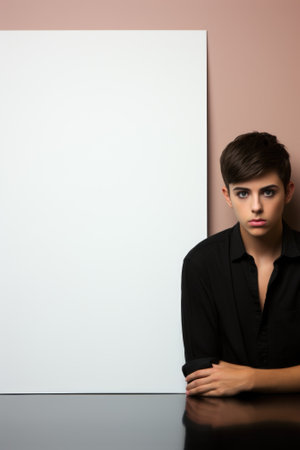 A man sitting at a table with his arms crossed. Generative AI image.の素材