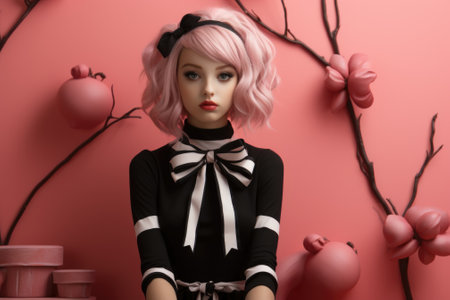 A mannequin dressed in a black and white outfit. Generative AI image.の素材