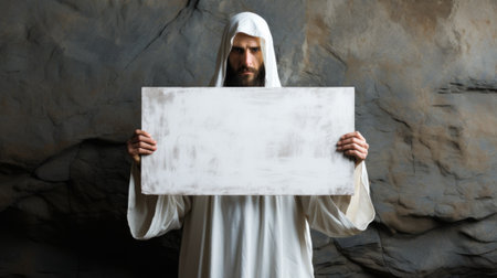 Jesus holding a blank sign, AIの素材