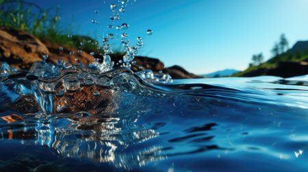 Water splash on the surface of a lake, AIの素材