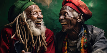 Two men with dreadlocks are laughing and laughing, AIの素材