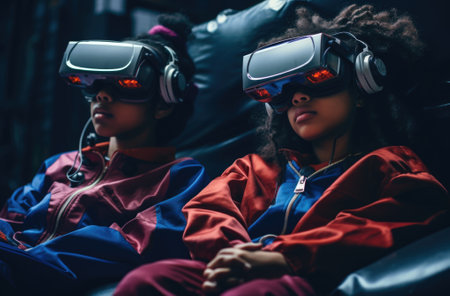 Two children wearing virtual reality headsets. AIの素材