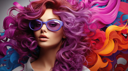 A woman with purple hair and sunglasses, AIの素材