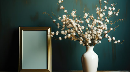 A vase with flowers and a mirror on a table, AIの素材