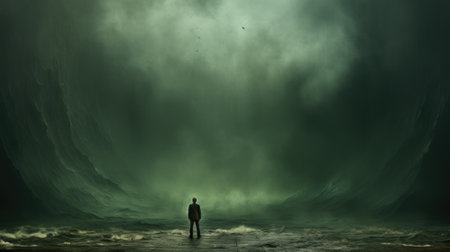 A man standing in front of a parted sea, AI.の素材