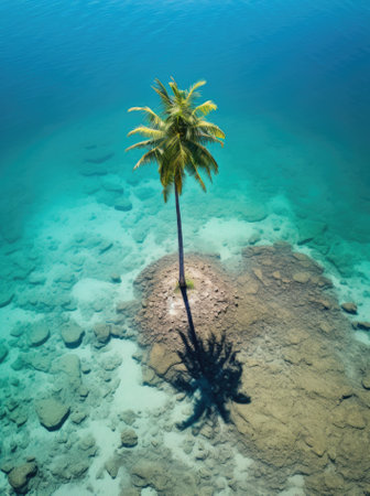 An aerial view of a palm tree on an island. AIの素材