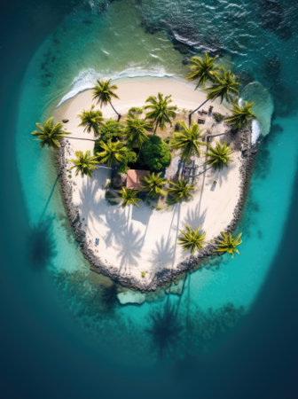 An aerial view of an island with palm trees. AIの素材