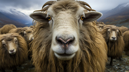 A large brown sheep or goat, AIの素材