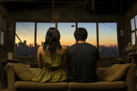 A man and woman sitting on a couch after a quarrel, AIの素材