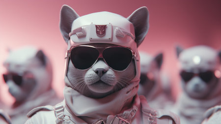 A cat wearing sunglasses and a white outfit, AIの素材