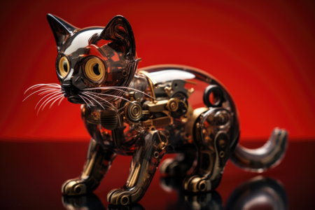 A black and gold cat figurine with mechanical parts, AIの素材